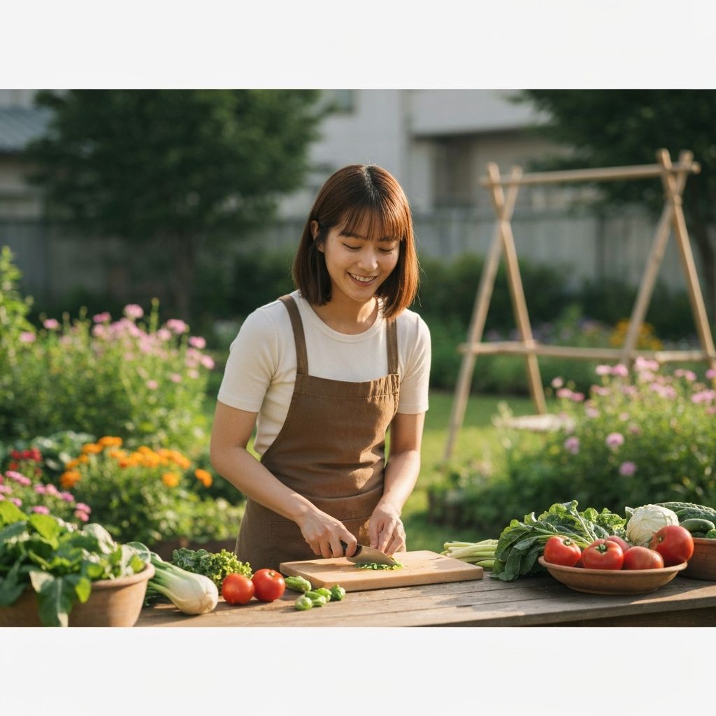 Person preparing fresh vegetables in peaceful setting